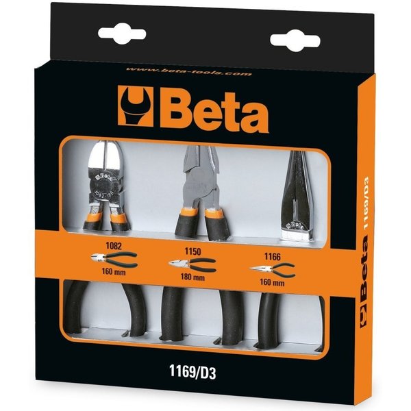 Beta 3 Piece Plier Set - 1 combination pliers,  1 long needle nose pliers , 1 diagonal cutting nippers 011690053